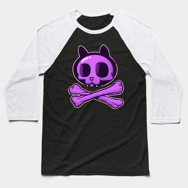 Cute Cartoon Cat Skull & Bones Adorkable Kitten Baseball T-Shirt by kgullholmen